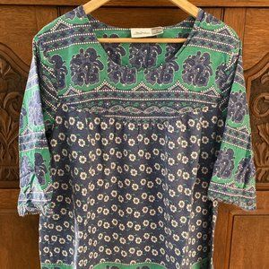 The Vermont Country Store • 3x Muumuu Top • Cotton • Blue Green • Boho Style